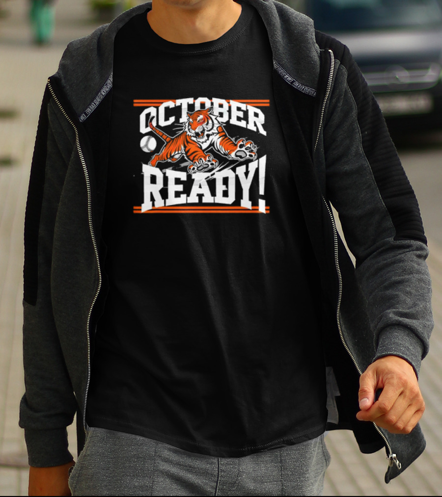 October Ready Tiger Baseball Fan Action T-Shirt