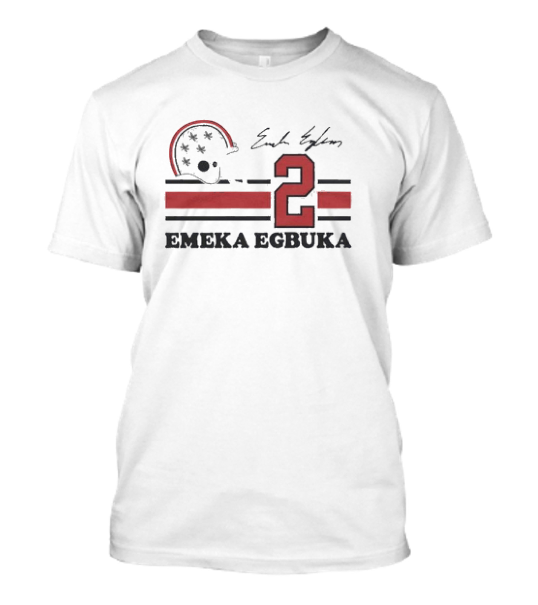 Ohio State Emeka Egbuka #2 Signature Jersey With Helmet And Stripes T-Shirt