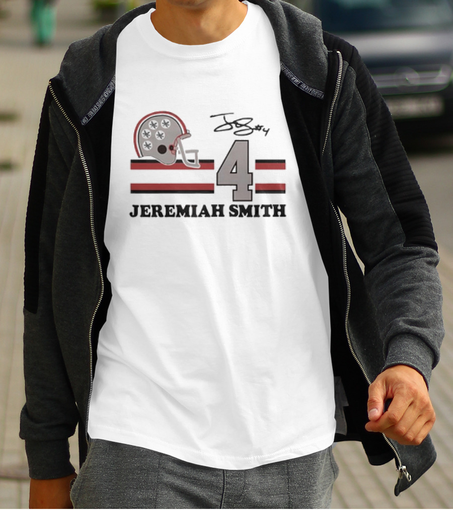 Ohio State Jeremiah Smith #4 Helmet Signature Football T-Shirt