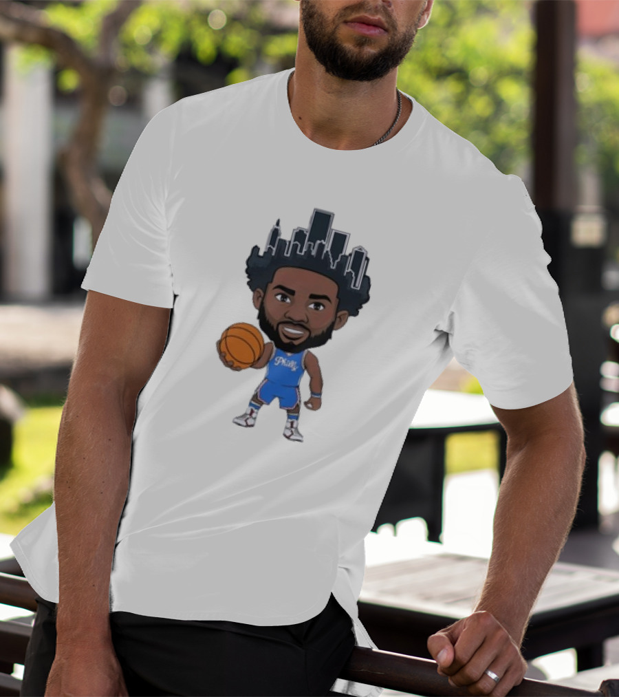 Philadelphia 76ers Philly Baller Cartoon Skyline Hair T-Shirt