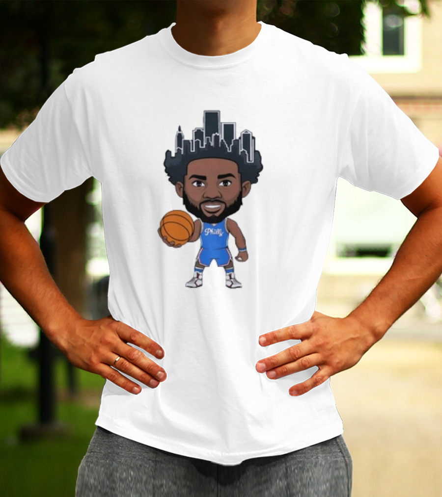 Philadelphia 76ers Philly Baller Cartoon Skyline Hair T-Shirt
