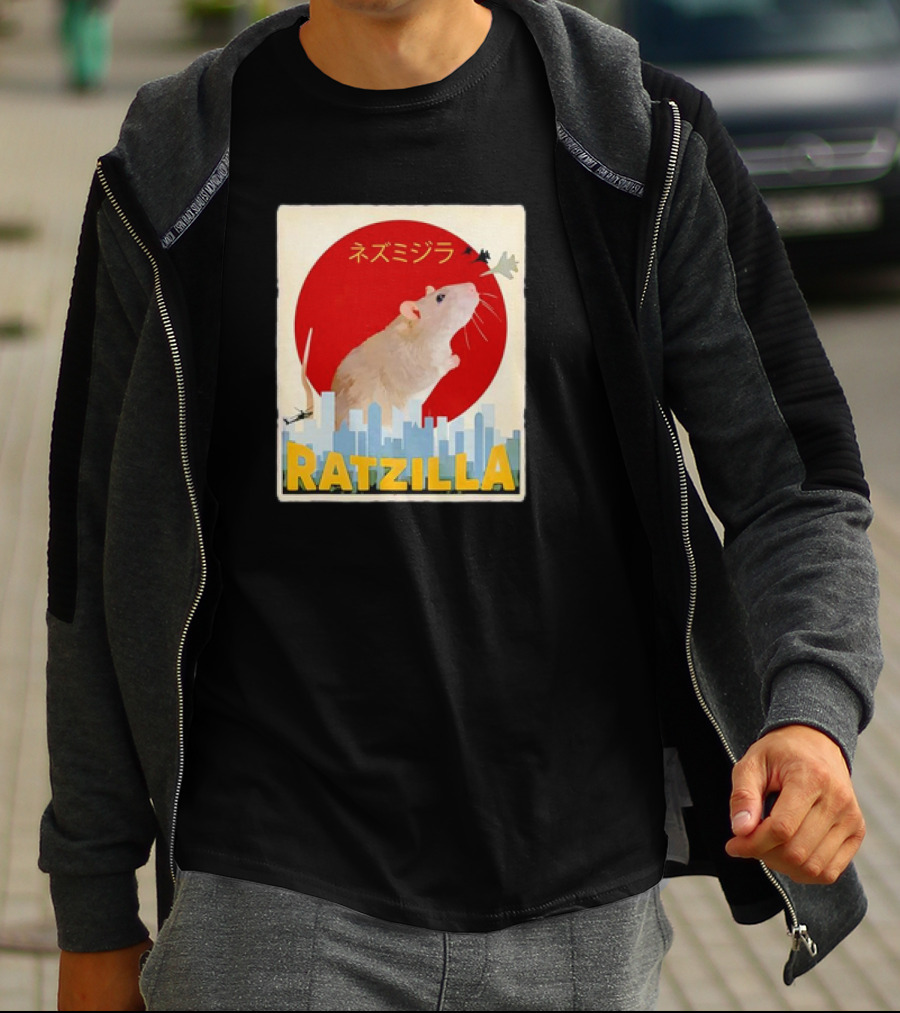 Ratzilla Japanese Anime Retro Cute Rat Mouse Cityscape Iconic T-Shirt