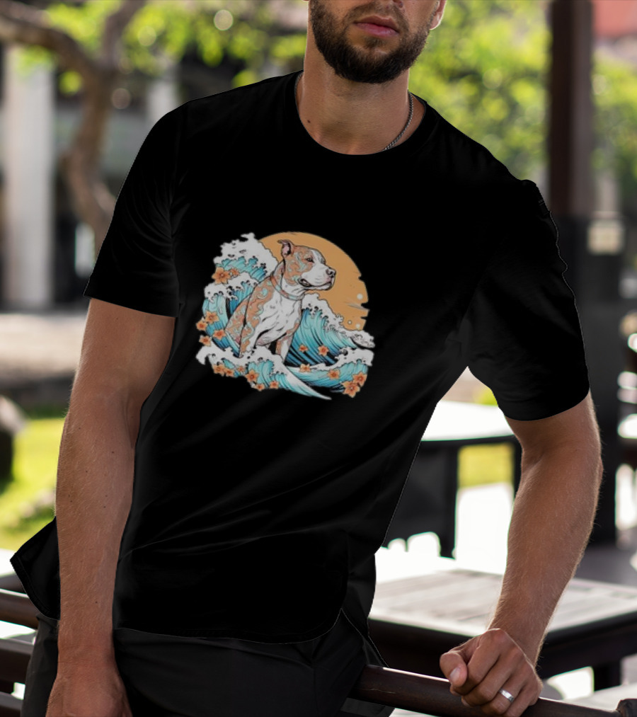Summer Retro Pitbull Mom Dog Mama Beach Vibes Dog Wave T-Shirt
