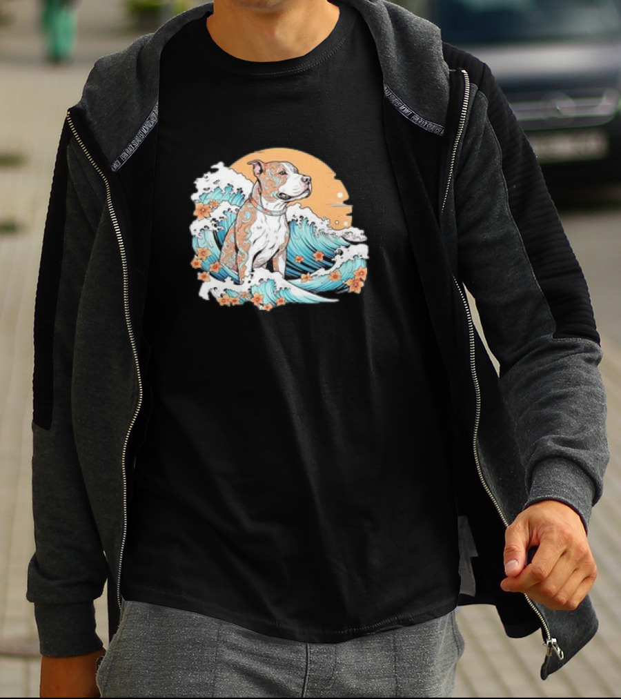 Summer Retro Pitbull Mom Dog Mama Beach Vibes Dog Wave T-Shirt