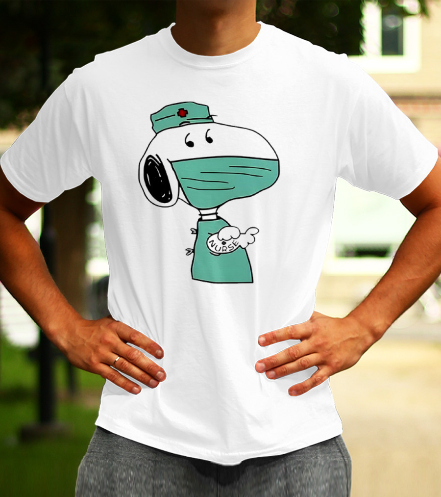 Snoopy Nurse Cartoon In Scrubs With Mask T-Shirt