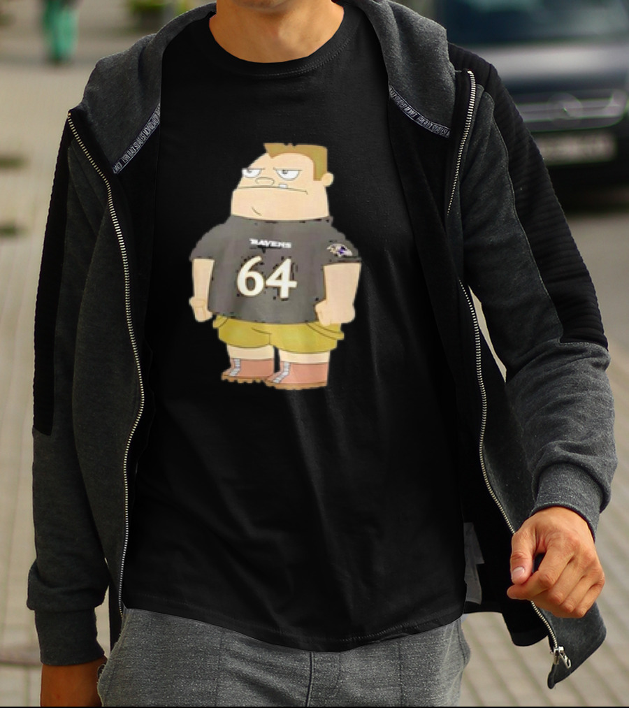 Ravens Tyler Linderbaum 64 Buford Van Stomm Character Sports Jersey T-Shirt