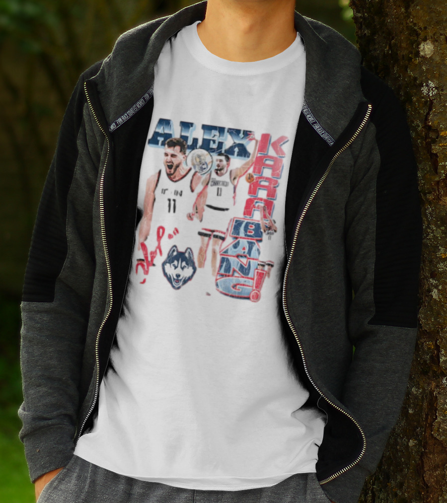 Alex Karaban UConn Huskies Basketball 90s Retro Style With Player Imagery And Team T-Shirt