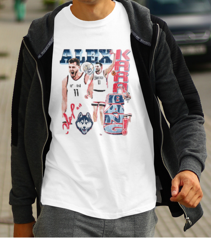 Alex Karaban UConn Huskies Basketball 90s Retro Style With Player Imagery And Team T-Shirt