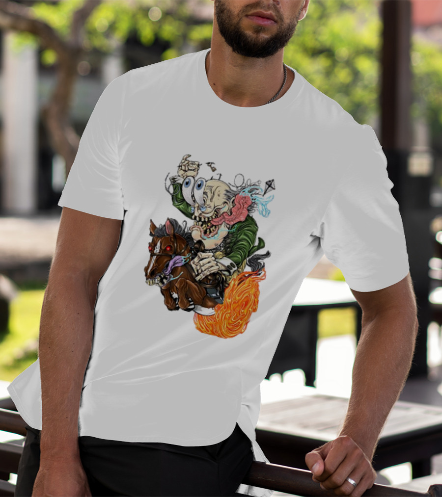 Ben FINKlin Surreal Dual-Eyed Figure On Flame-Engulfed Horse T-Shirt