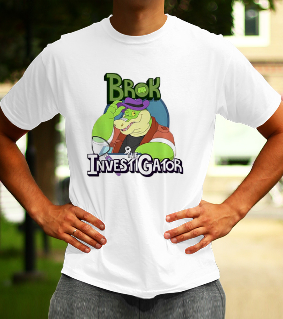 Brok The Investigator Gator Detective With Magnifying Glass And Purple Hat T-Shirt