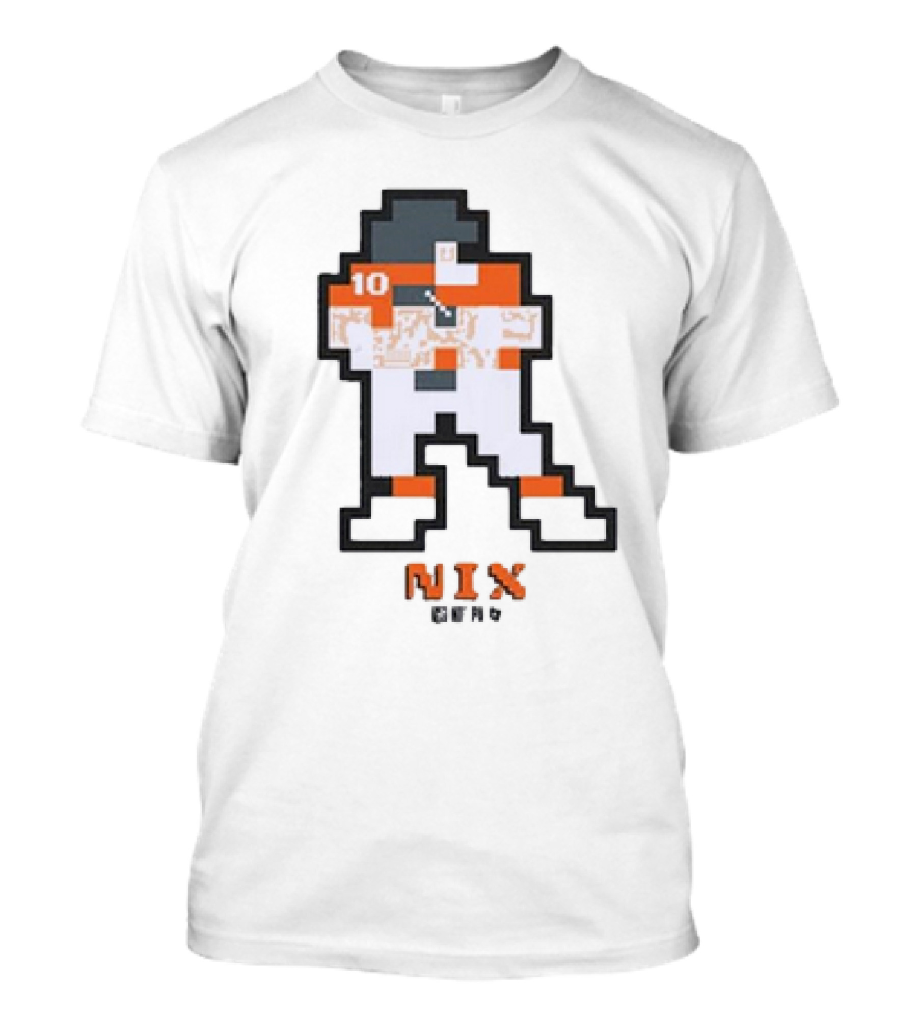 Denver Broncos Bo Nix 10 Orange And White 8-Bit Retro T-Shirt