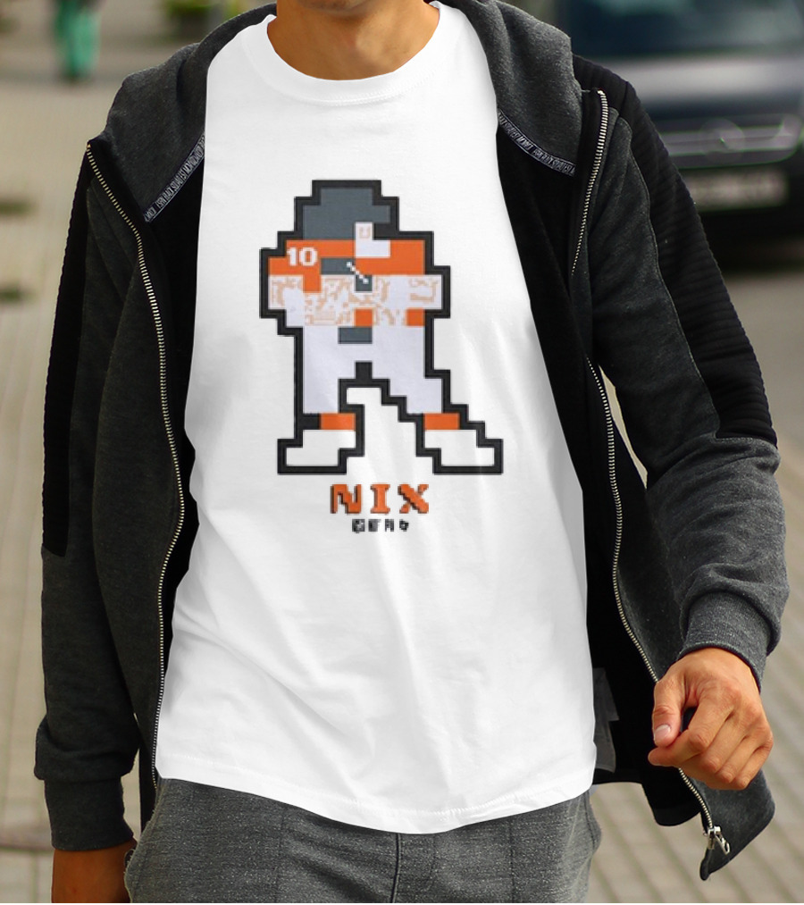 Denver Broncos Bo Nix 10 Orange And White 8-Bit Retro T-Shirt