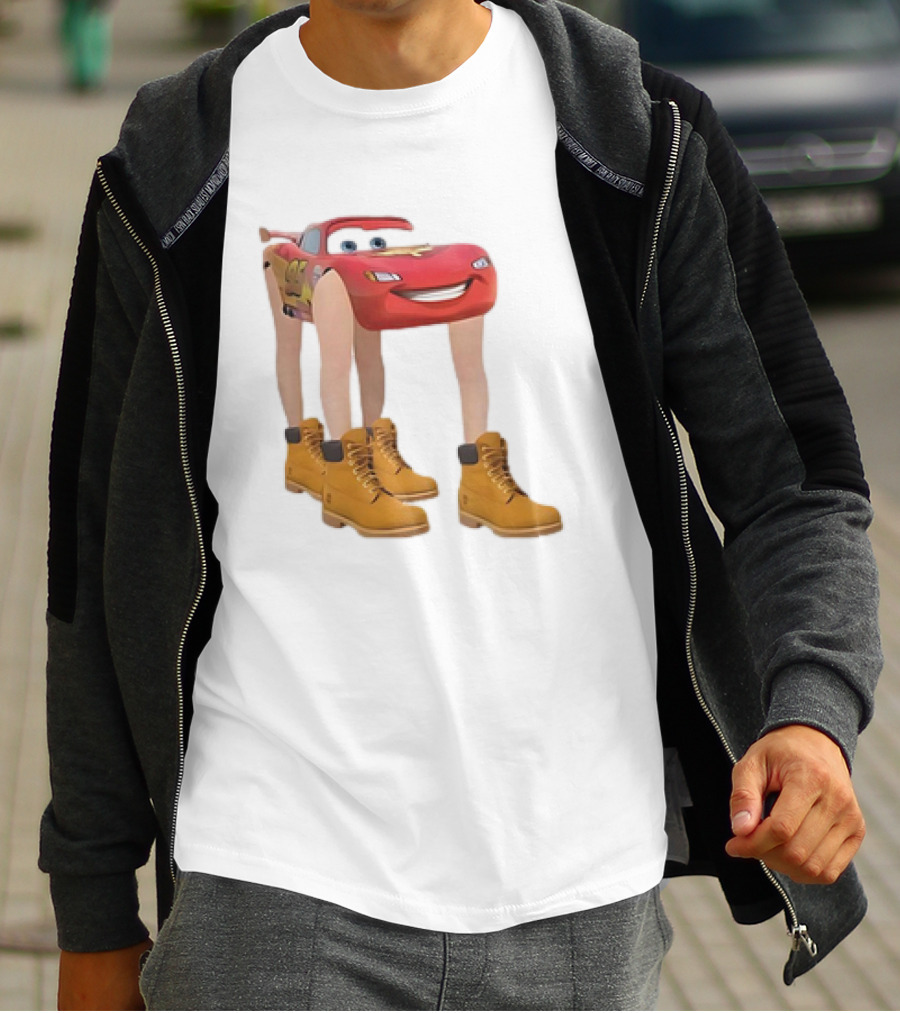 Lightning McQueen With Legs Cartoon Boots T-Shirt