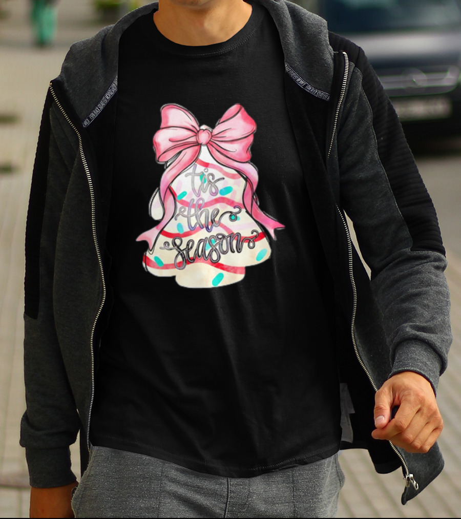 Tis The Season Christmas Tree Cakes Pink Bow T-Shirt