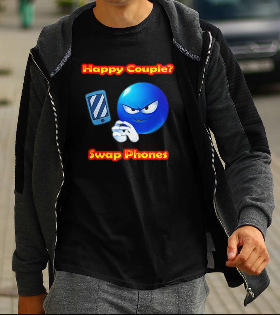 Happy Couple? Swap Phones Blue Emoji T-Shirt