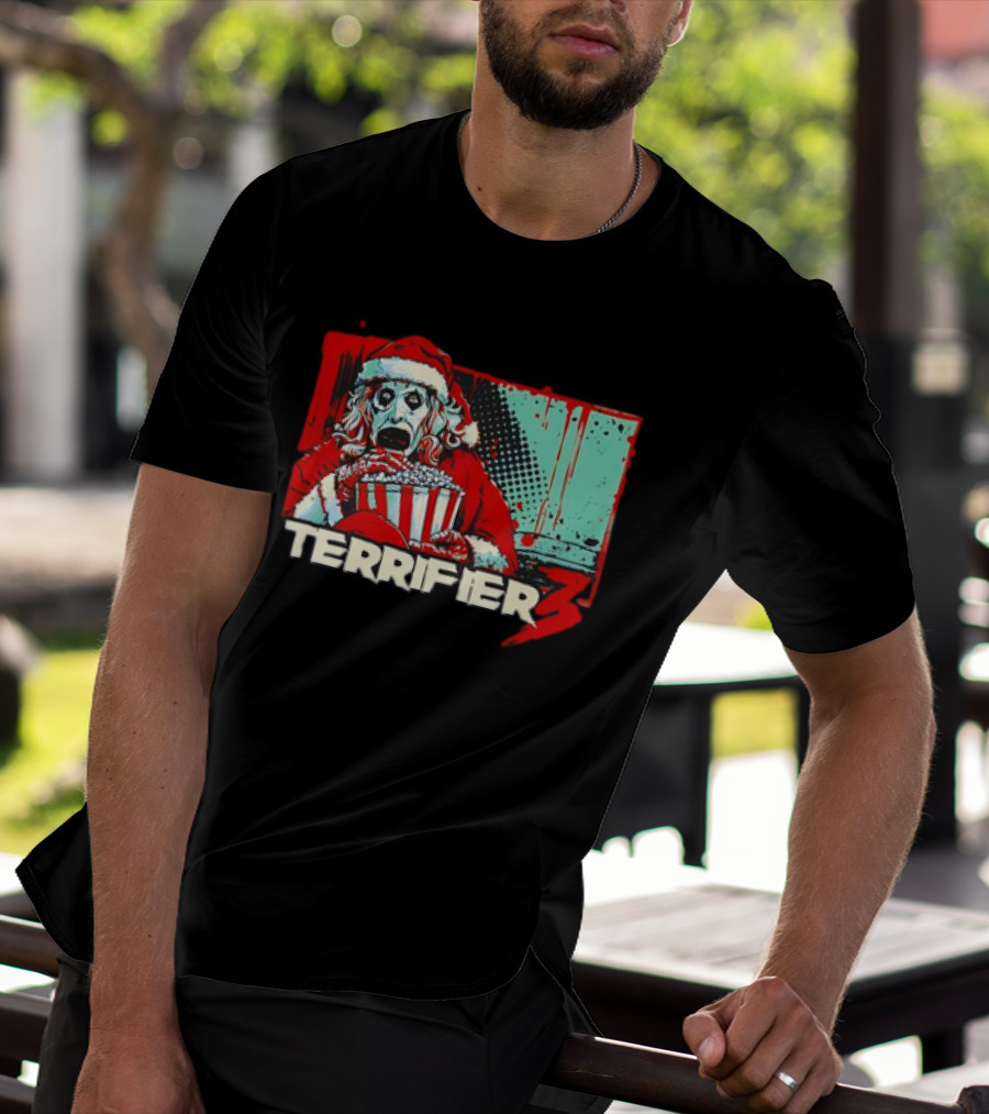 Terrifier 3 Santa Popcorn Horror Scene T-Shirt