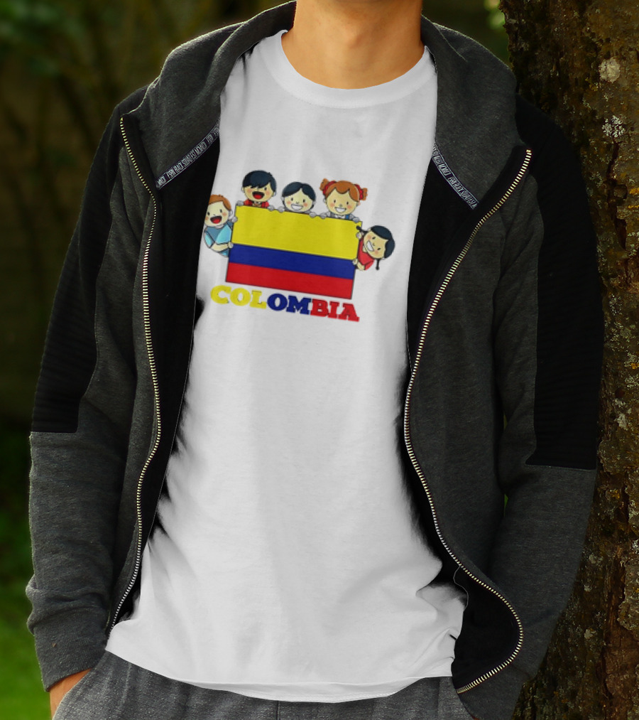 Colombia Flag Hispanic Heritage Month Cartoon Kids Colombian Flag T-Shirt