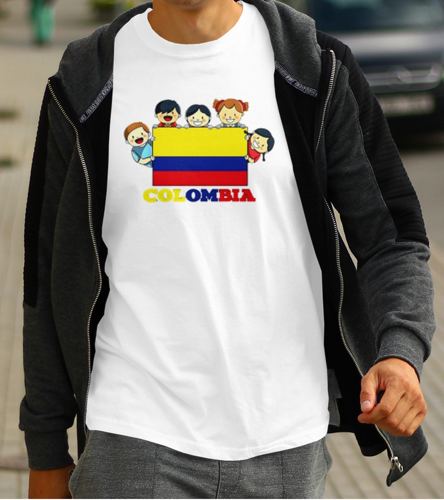 Colombia Flag Hispanic Heritage Month Cartoon Kids Colombian Flag T-Shirt