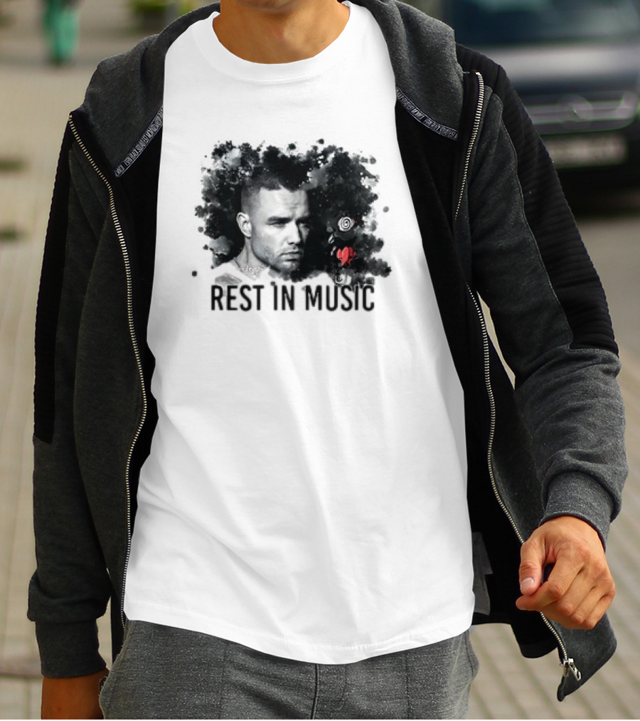 Liam Payne Rest In Music Portrait With Artistic Black And Red Accents T-Shirt