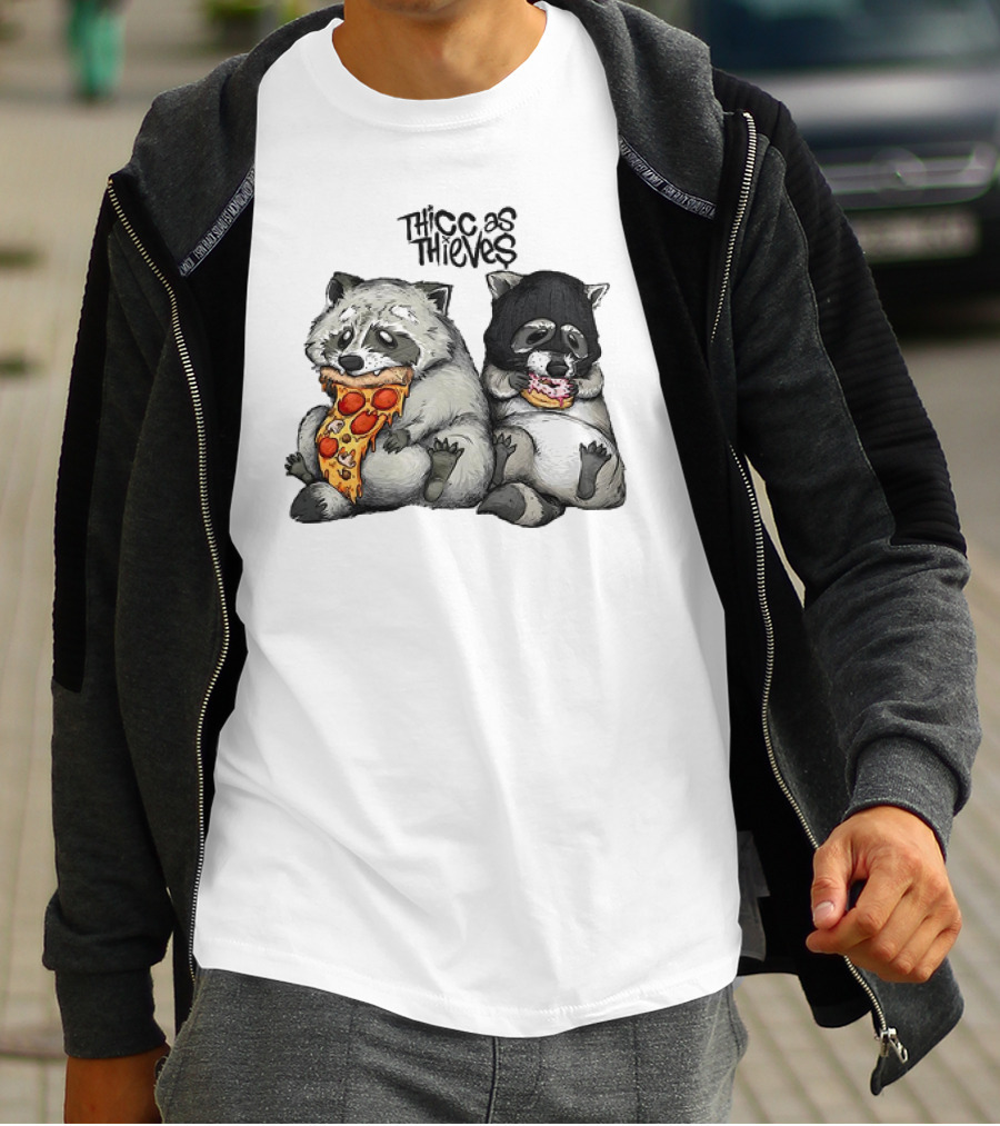 Thicc As Thieves Raccoon Eat Pizza And Donut T-Shirt