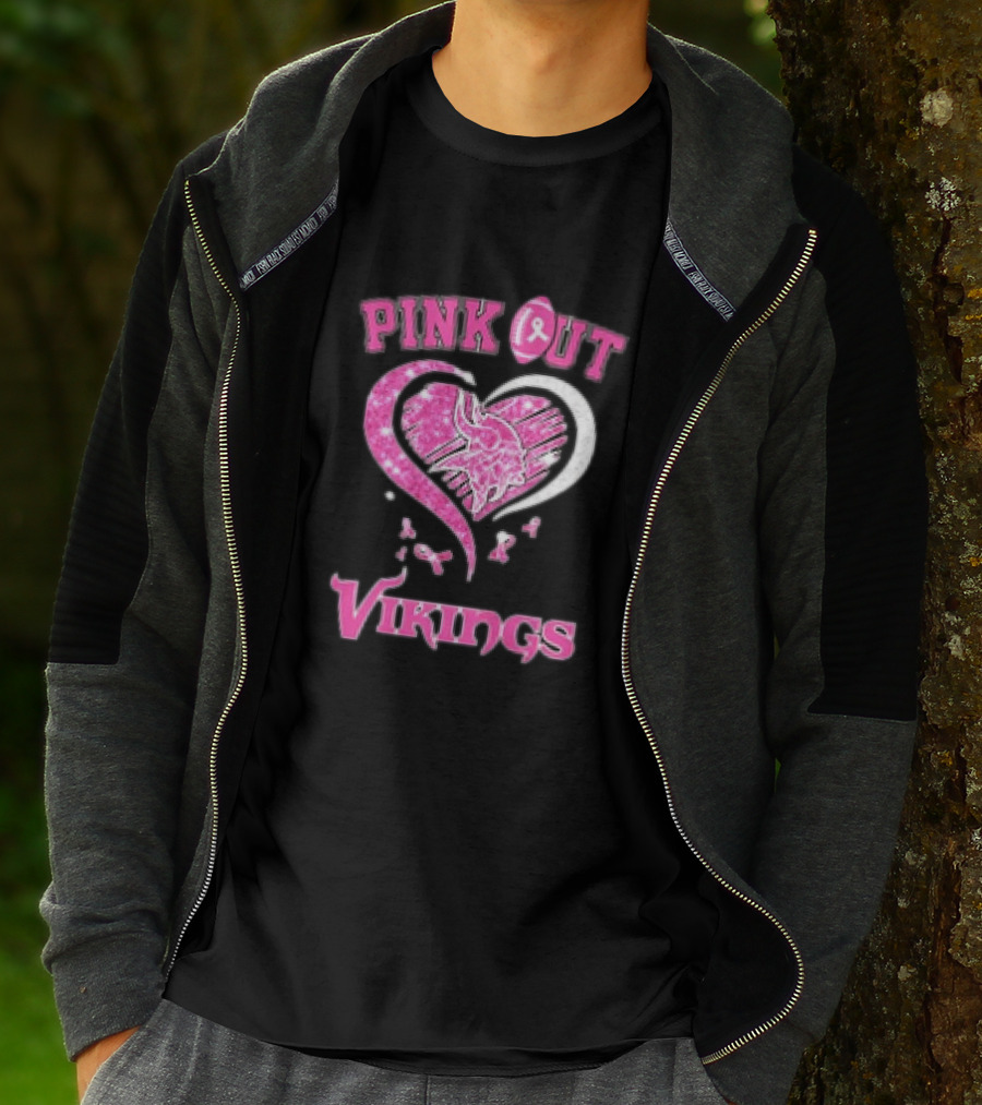 Minnesota Vikings Pink Out Heart Breast Cancer Awareness T-Shirt