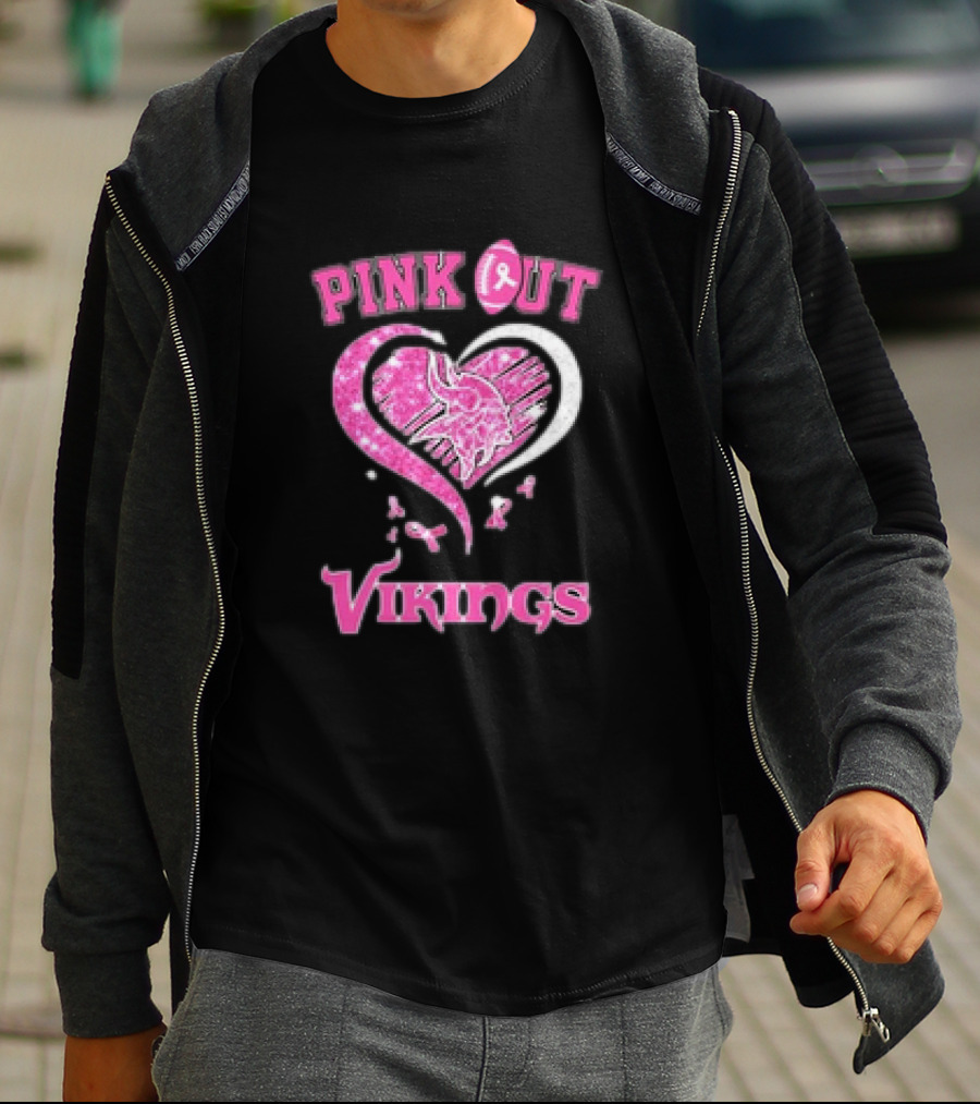 Minnesota Vikings Pink Out Heart Breast Cancer Awareness T-Shirt