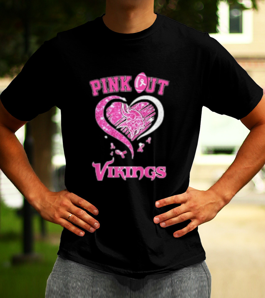 Minnesota Vikings Pink Out Heart Breast Cancer Awareness T-Shirt
