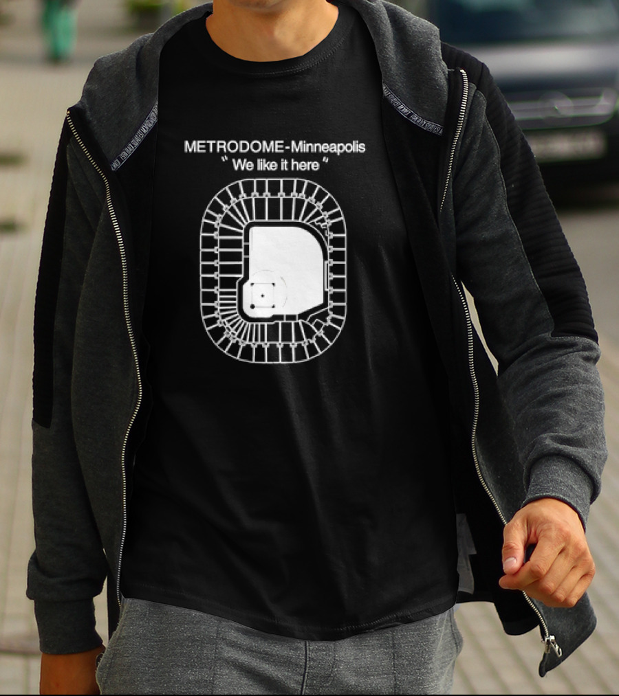 Metrodome Minneapolis We Like It Here Stadium Blueprint T-Shirt