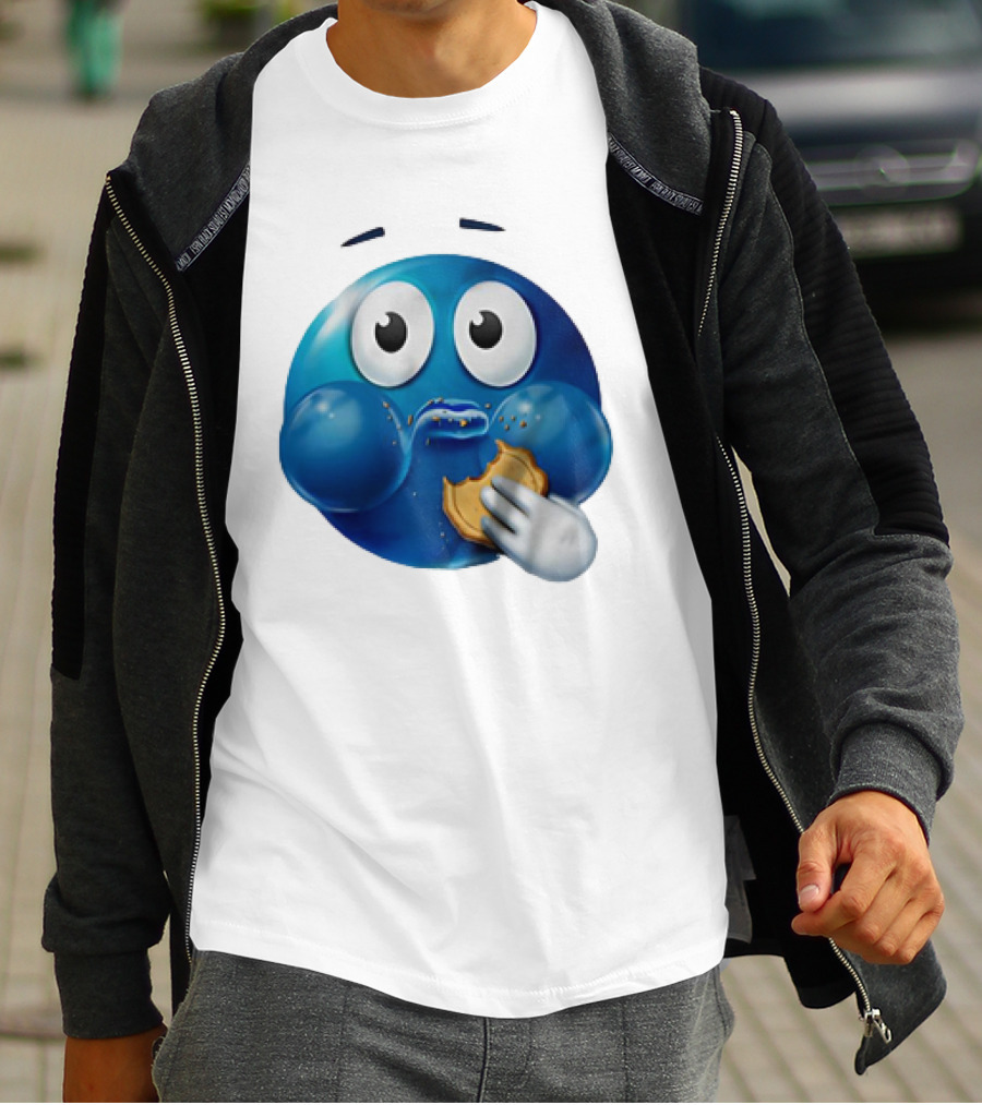 Blue Emoji With Cookie Meme T-Shirt