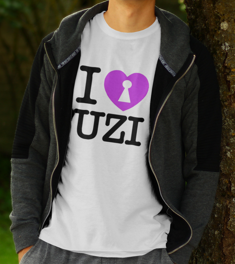 I Heart Uzi Keyhole Symbol In Purple T-Shirt