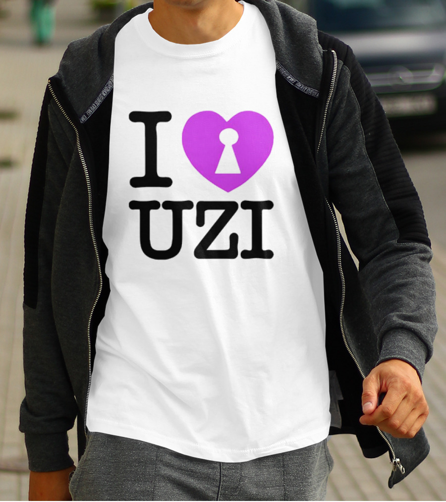 I Heart Uzi Keyhole Symbol In Purple T-Shirt
