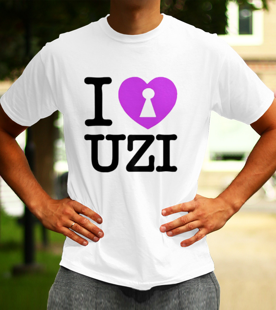 I Heart Uzi Keyhole Symbol In Purple T-Shirt