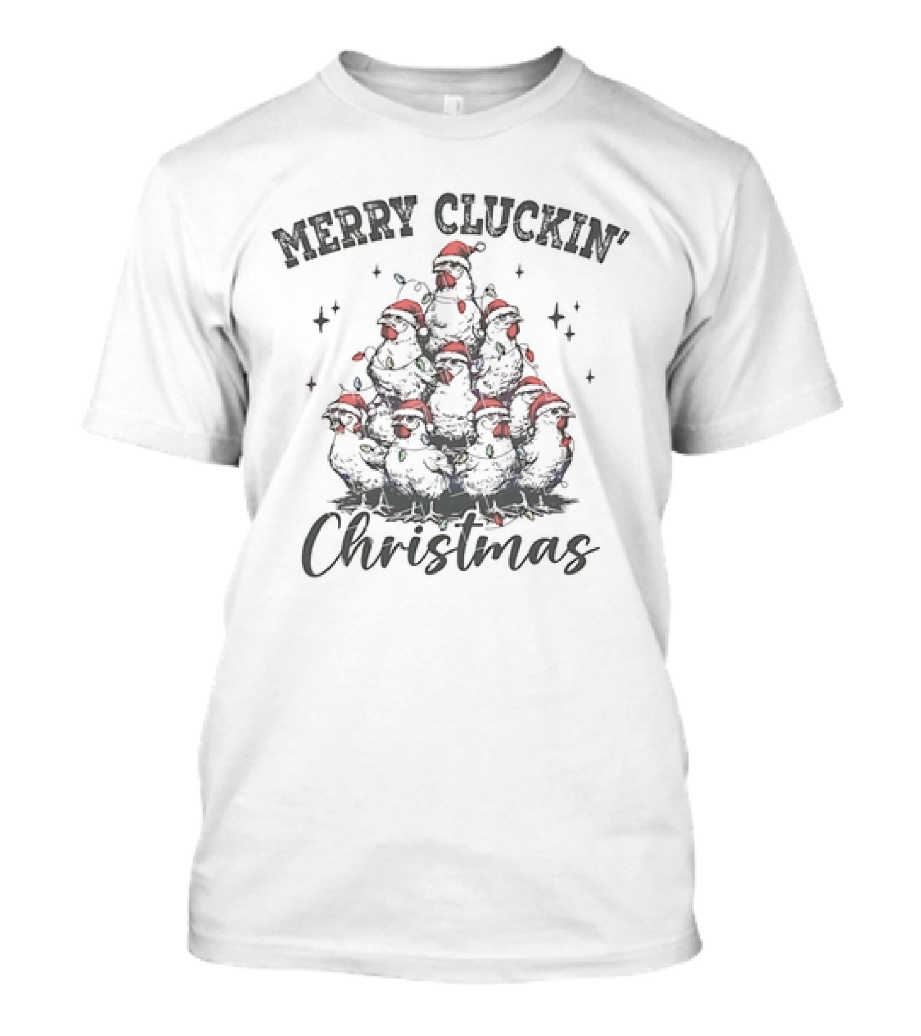 Merry Cluckin' Christmas Chicken Santa Hat Festive Stack T-Shirt