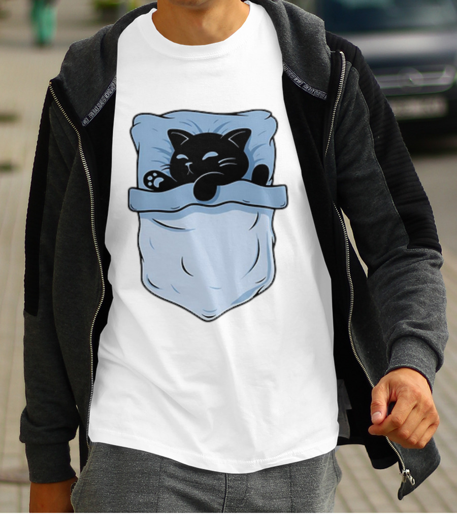 Pocket Nap Sleeping Cat Cuteness Cozy In Your Pocket T-Shirt