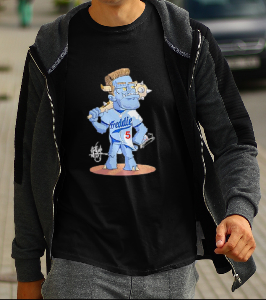 Monster Freddie Los Angeles Baseball Player Cartoon Character T-Shirt