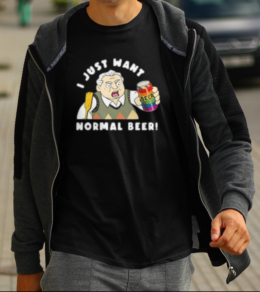 I Just Want Normal Beer Rainbow Can Man With Paddle T-Shirt