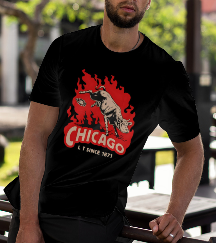 Chicago Lit Since 1871 Kicking Cow Flame T-Shirt