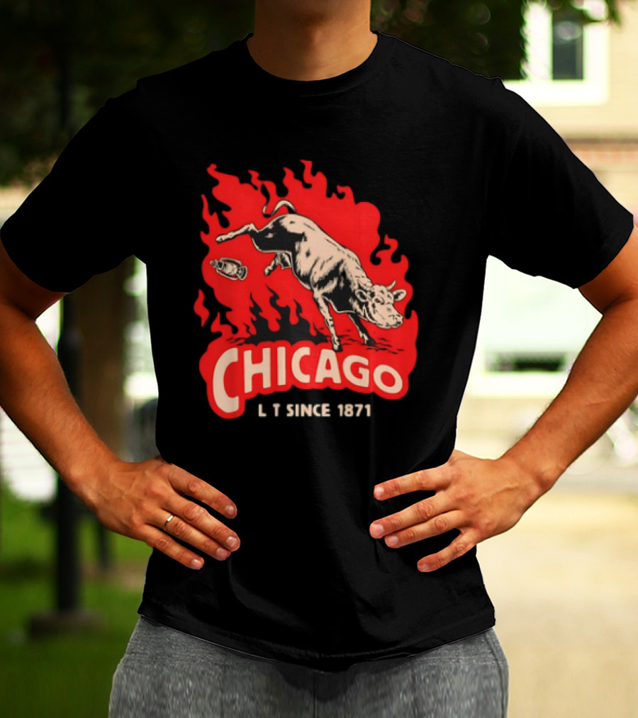 Chicago Lit Since 1871 Kicking Cow Flame T-Shirt