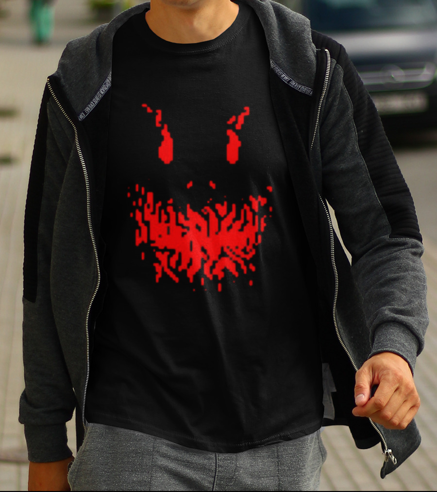 Scary Red Pixelated Joker Face T-Shirt