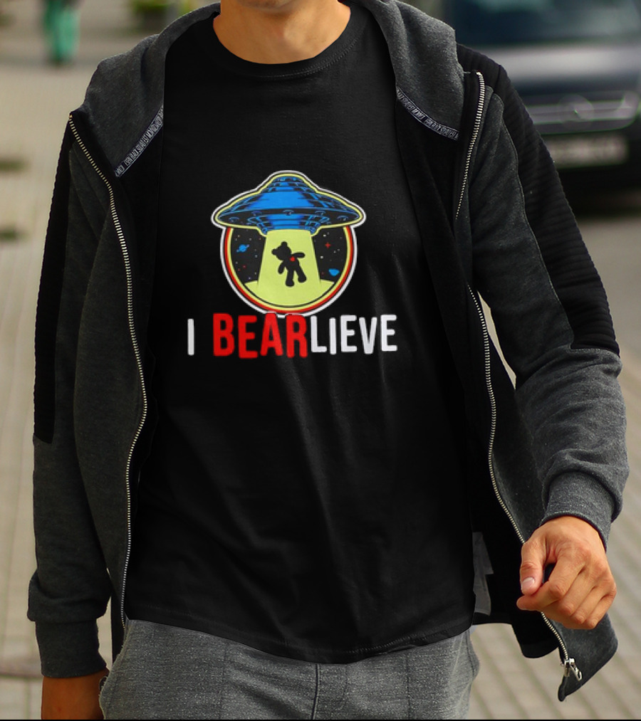 UFO I BEARlieve Alien Abduction Bear Spaceship T-Shirt