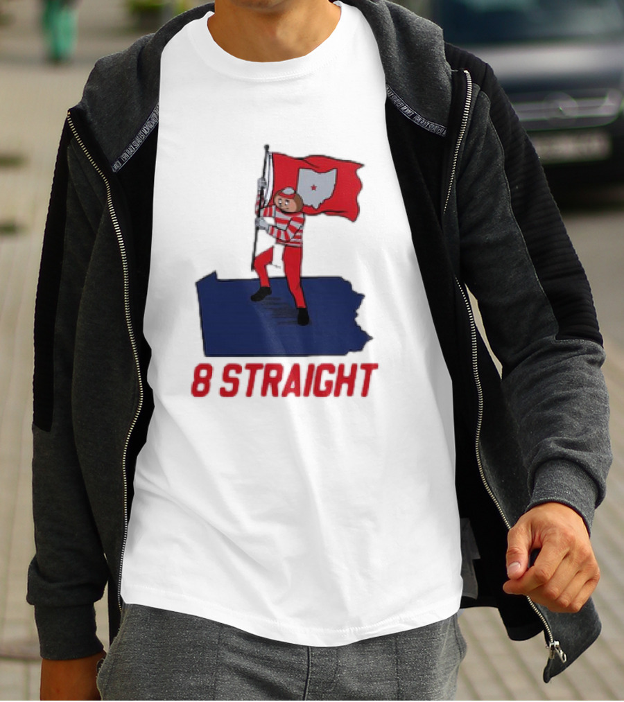 Ohio State Buckeyes Brutus Holding Flag 8 Straight T-Shirt