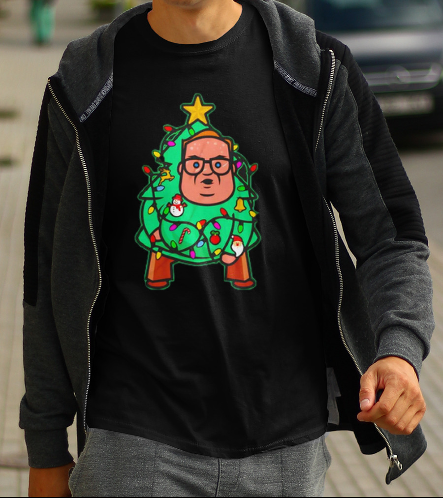 Foley Christmas Tree Lights Cartoon Character With Star And Decorated Ornaments T-Shirt