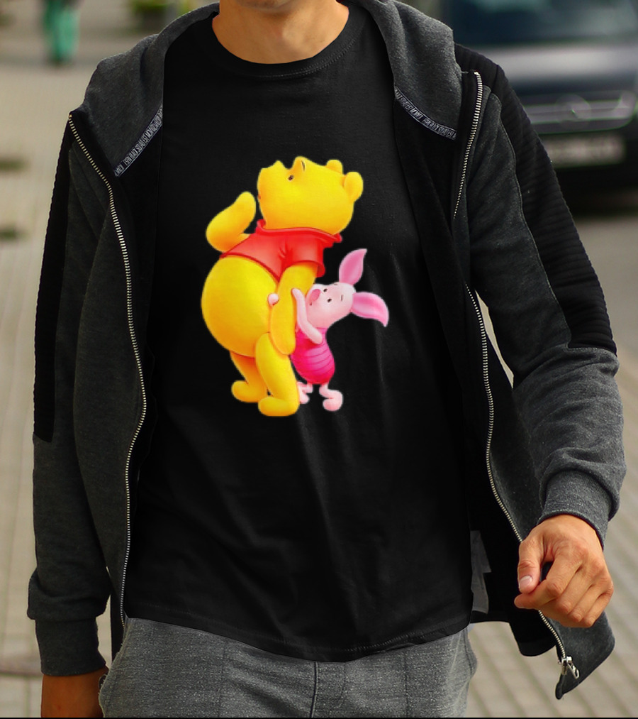 Winnie The Pooh And Piglet Best Friends Forever Hugging Playful Moment T-Shirt