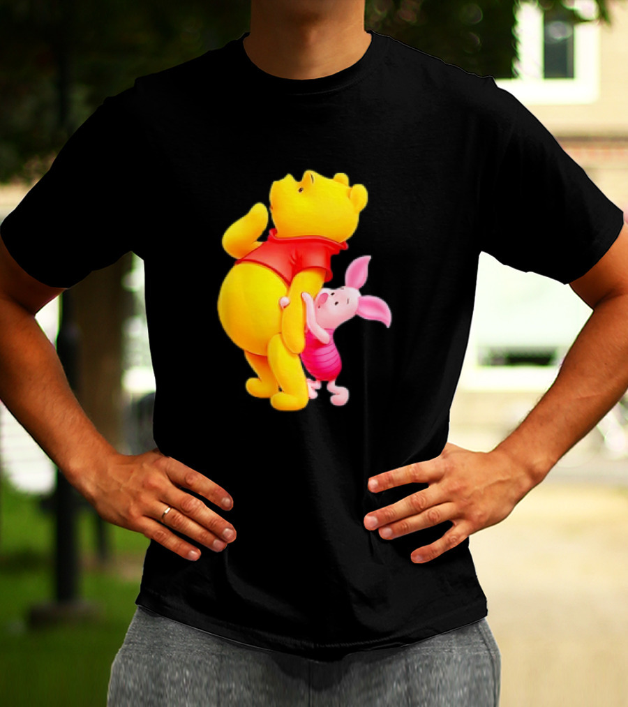 Winnie The Pooh And Piglet Best Friends Forever Hugging Playful Moment T-Shirt