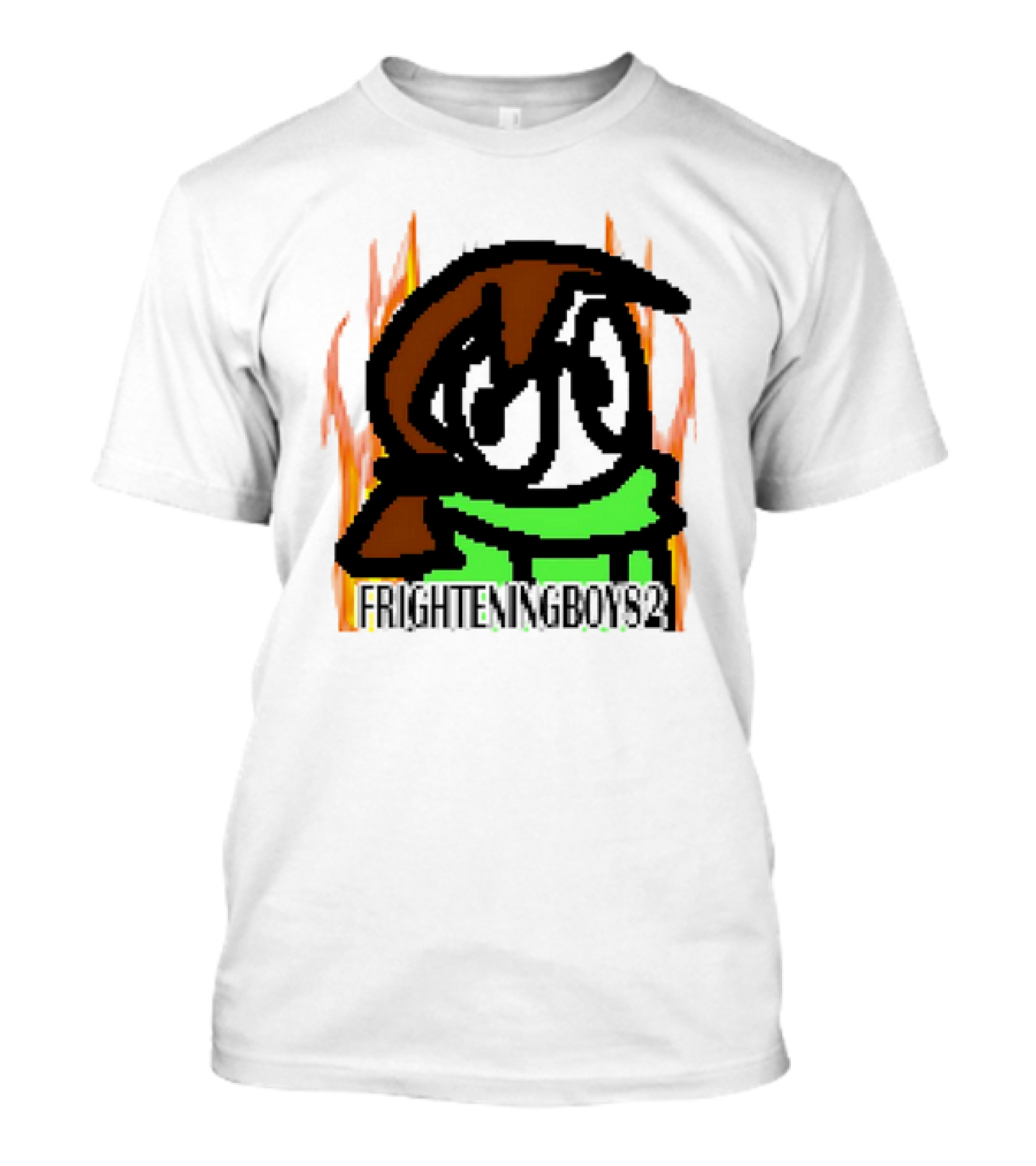 FRIGHTENINGBOY82 Leaf Pixel Art Character With Green Scarf And Flames T-Shirt