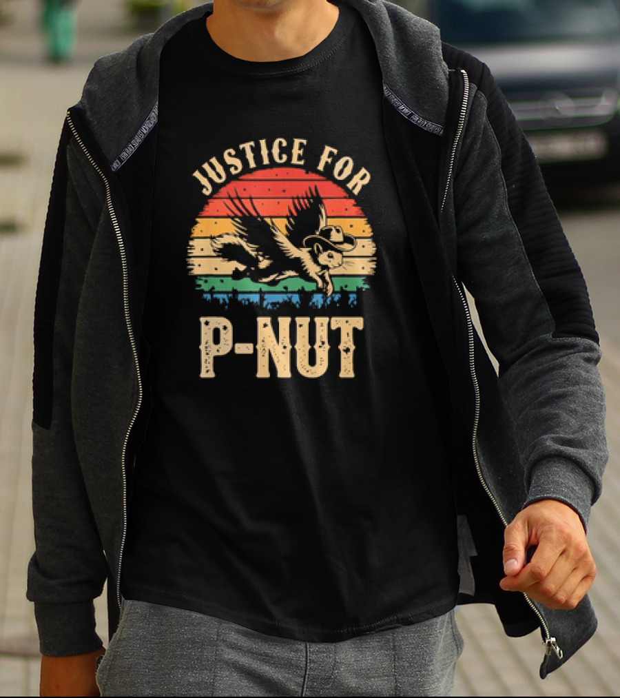 Justice For P-Nut Vintage Squirrel Lover Retro Sunset T-Shirt