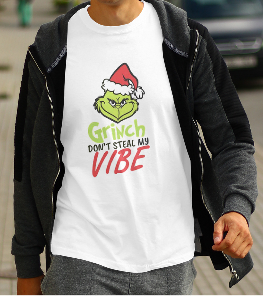 Grinch Don’t Steal My Vibe Christmas Santa Hat T-Shirt