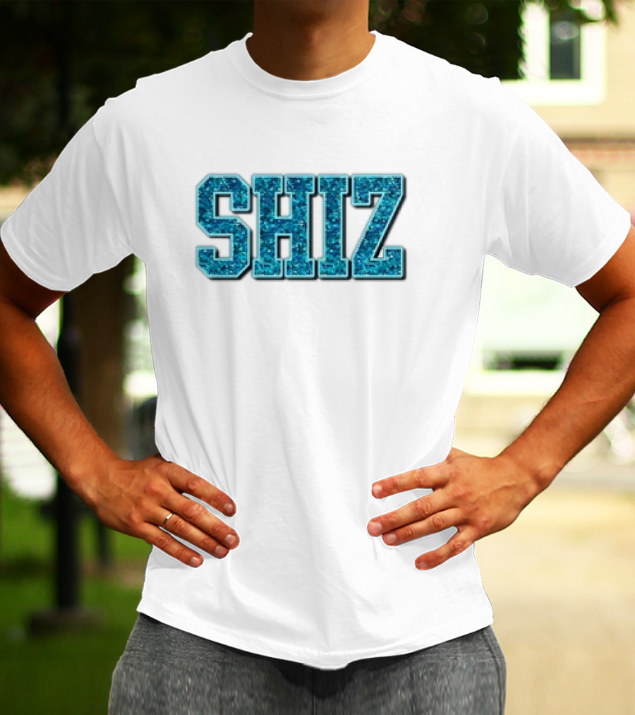 SHIZ Glitter Bold Blue Text T-Shirt