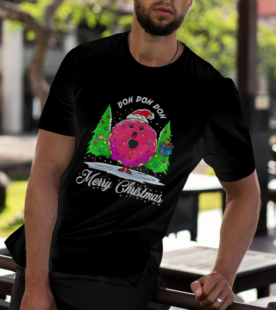 Doh Doh Doh Donut Santa Merry Christmas Snow Scene T-Shirt