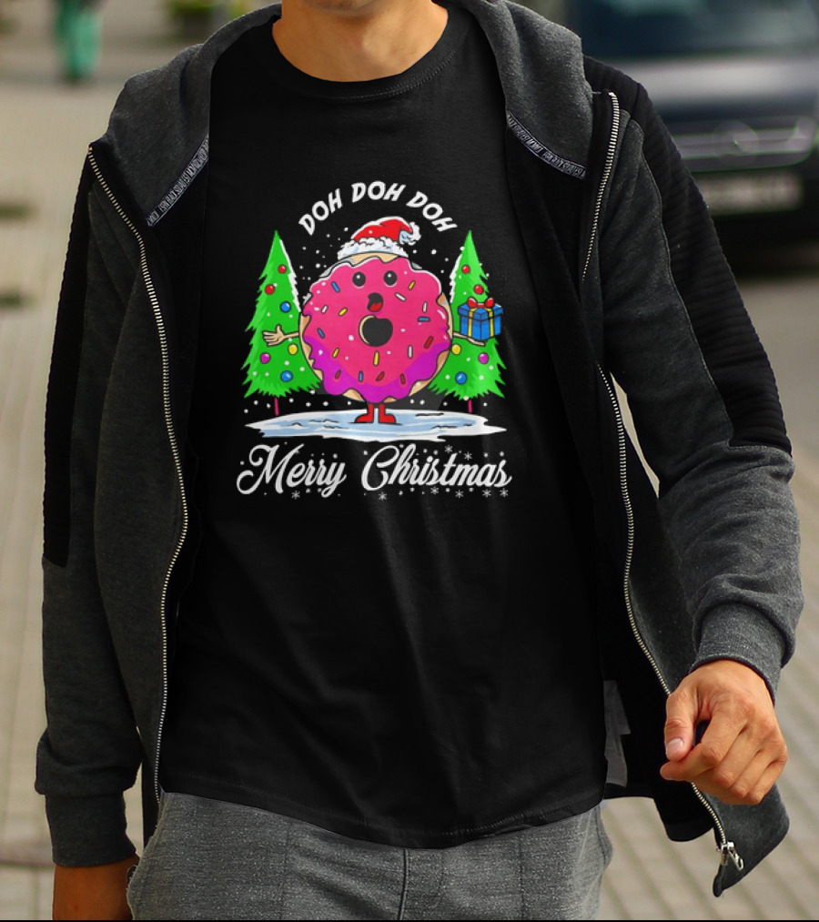 Doh Doh Doh Donut Santa Merry Christmas Snow Scene T-Shirt